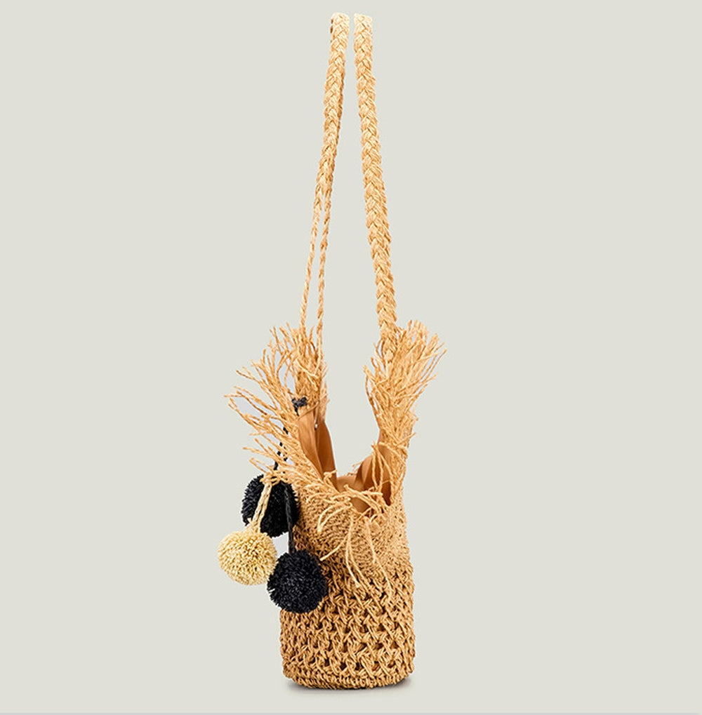 Womens Raffia Shoulder Bag Woven Straw Beach Handbag