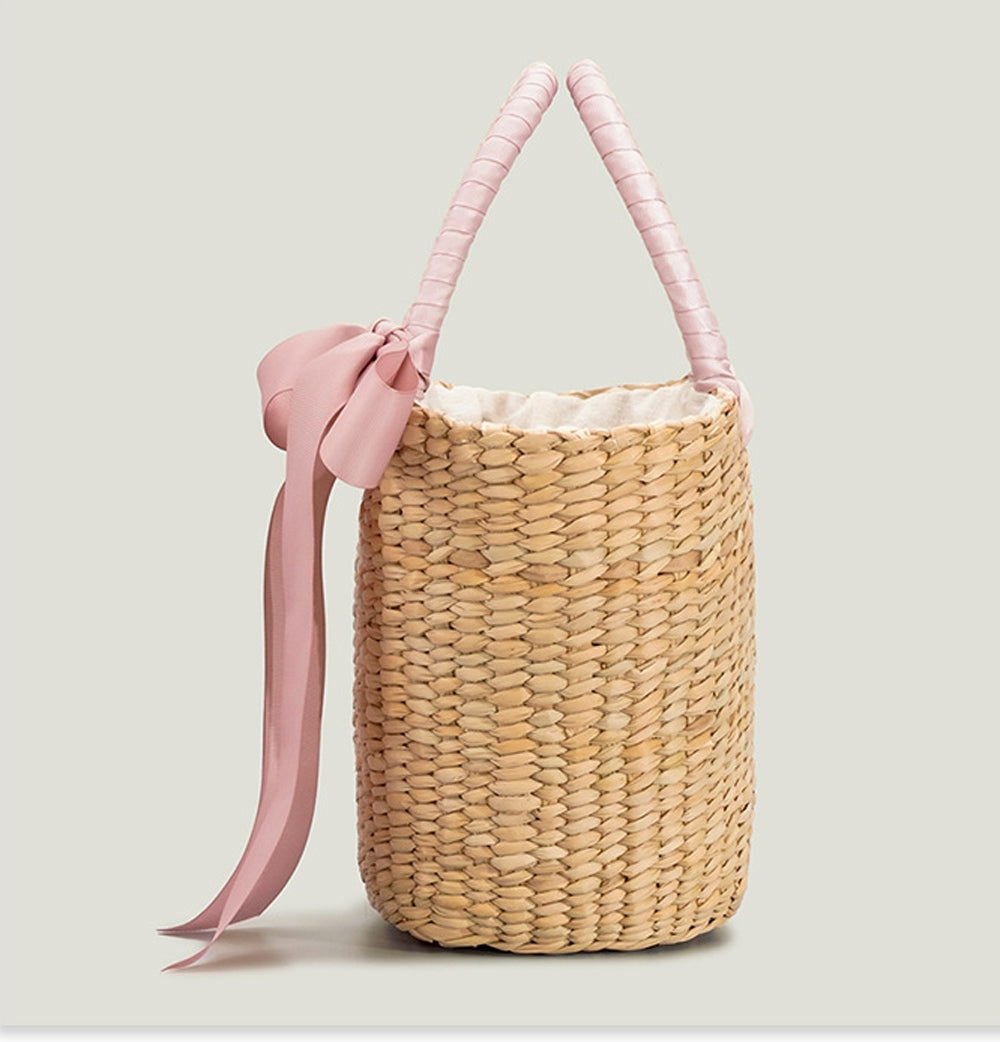Womens Raffia Straw Basket Top Handle Bag