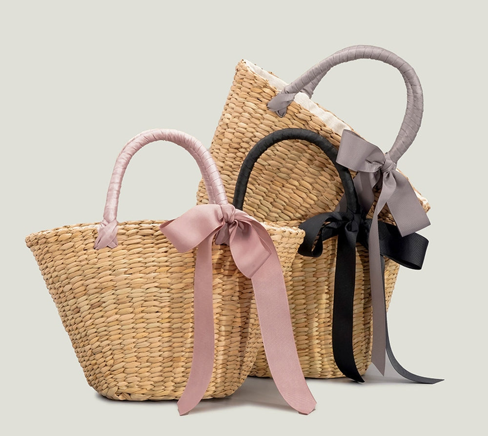 Womens Raffia Straw Basket Top Handle Bag