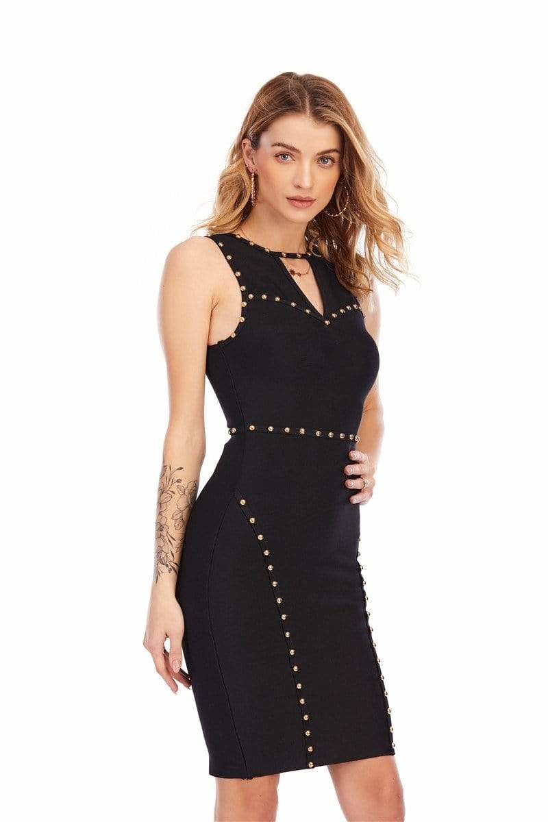 Women’s Sexy High Waist Hollow Out studded Dress Bodycon Celebrity Club Party Vestidos