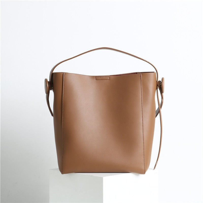 Womens Smooth Leather Bucket Tote Bag