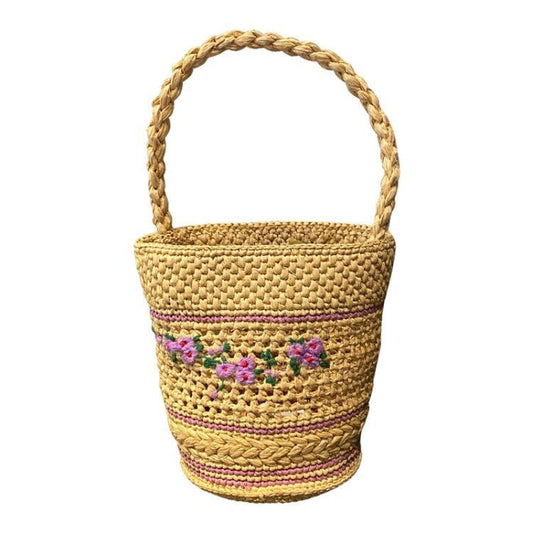 Women’s Straw Bag Medium Raffia Flower Woven Bucket Basket